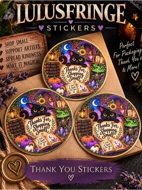 24/$15 Artisan Halloween Black Cat 2” Round Thank You Stickers | Small Business